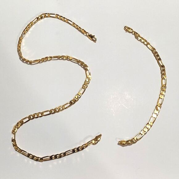 18k Gold Plated Figaro Chain Necklace Bracelet Set Christmas Birthday Gift New!! - Picture 1 of 7